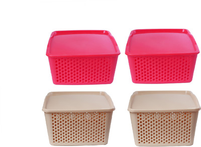

CSM CSM Set of 4 Red & Beige multipurpose baskets- Small Storage Basket(Pack of 4)
