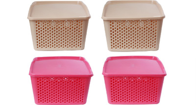 CSM CSM Set of 4 red & beige multipurpose baskets- Small Storage Basket(Pack of 4)