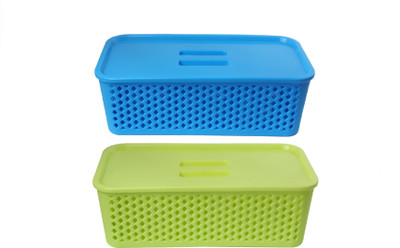 CSM Set of 2 multipurpose basket with lid Storage Basket(Pack of 2)