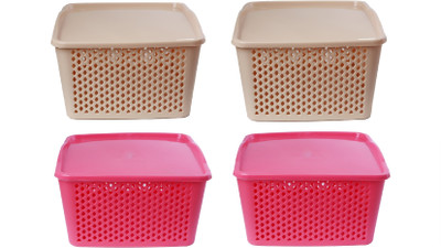 

CSM CSM Set of 4 pink & beige multipurpose baskets- Medium Storage Basket(Pack of 4)