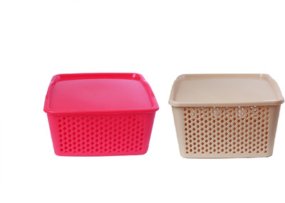 

CSM CSM Set of 2 red & beige multipurpose baskets- Medium Storage Basket(Pack of 2)