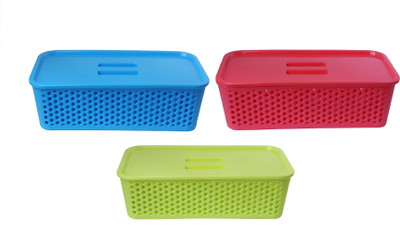 

CSM Set of 3 multipurpose basket with lid Storage Basket(Pack of 3)