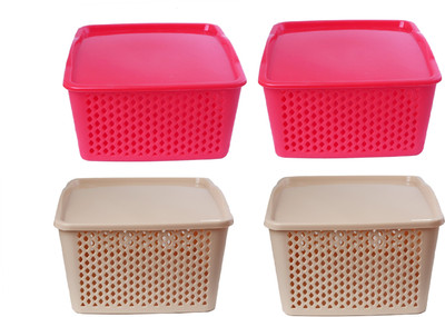 CSM CSM Set of 4 red multipurpose baskets-Big Storage Basket(Pack of 4)