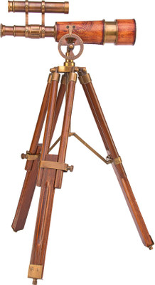 

Kartique Antique Style Double Barrel Brass brown leather with wooden tripod Refracting Telescope(Manual Tracking)