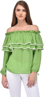 PURYS Casual Full Sleeve Solid Women Green Top