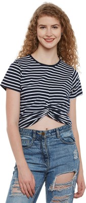 Miss Chase Casual Short Sleeve Striped Women Dark Blue, White Top