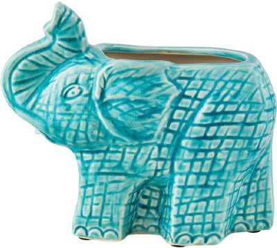 

Chumbak Elephant II Earthenware Vase(7 inch, Blue)
