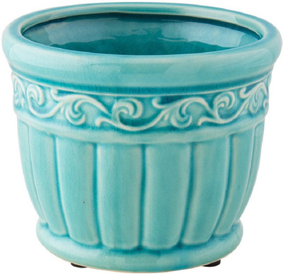 Chumbak Pumpkin II Earthenware Vase(5 inch, Blue)