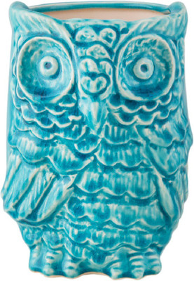 

Chumbak Owl I Earthenware Vase(8 inch, Blue)