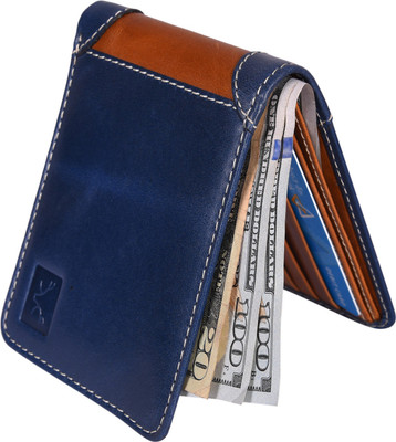 

Accezory Men Blue Genuine Leather Wallet(4 Card Slots), Blue;tan