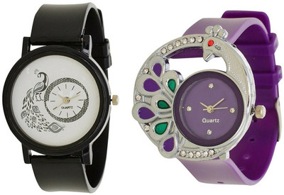 

Miss Perfect peacock Purple and Black Gift Love Pu Watch - For Women