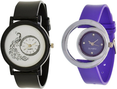 

Miss Perfect peacock Print Dial Black and moon purple Fancy Pu Watch - For Women