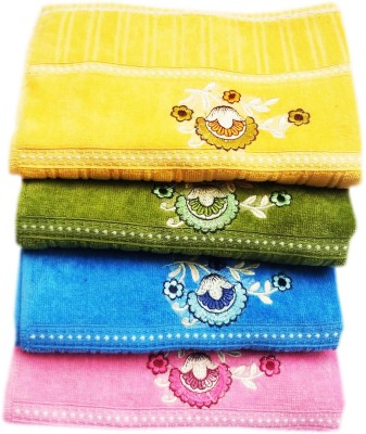 Space Fly Embroidered Green, Yellow, Pink, Blue Cotton Hand Towels Cotton 400 GSM Hand Towel Set(Pack of 4)