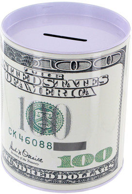 MAYUMI Premium DOLLAR PRINT METAL ROUND MONEY PIGGY (Small) Coin Bank(White) available at flipkart for Rs.199