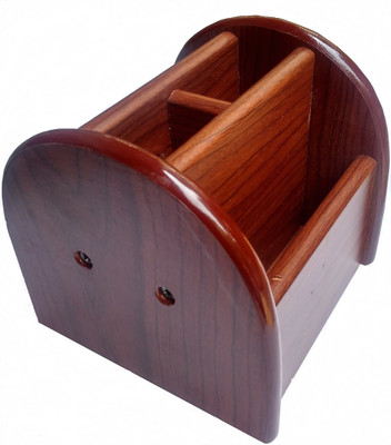 AARTI 4 Compartments WOODEN PEN STAND(Brown)