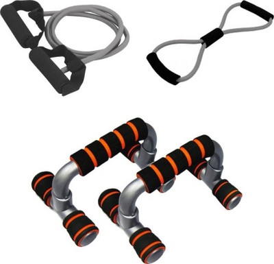 

Sterling Pack of 3, Single Toning Tube + 8 shaped Yoga latex tube + Push up bar. Gym & Fitness Kit