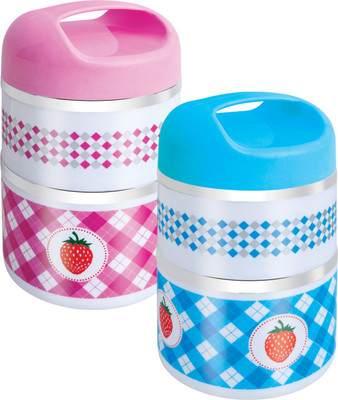 

AmarTej Tulip Insulated 2star lunch Box. Tiffin box with two compartments. 2 Containers Lunch Box(500 ml), Blue;pink