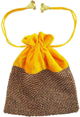 Mehrunnisa (8 X 6.5 Inch) Shagun High Quality Potli Pouch In Velvet & Jute Pouch(Yellow)
