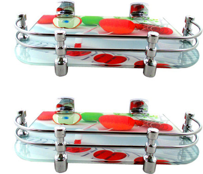 

RoyaL Indian Craft Hard PVC Bracket Red Apple Special Double Rod Multipurpose Glass Wall Shelf(Number of Shelves - 2, Multicolor)