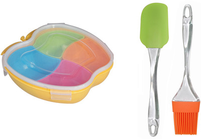 

FABLE Apple ShapedDry Fruits Container- Mouthfreshners/Spices/Chocolates Box - 4 Partitions with brush and spatula Bowl Tray Serving Set(Pack of 1)