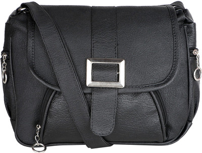 

MET CARE Women Casual Black PU Sling Bag