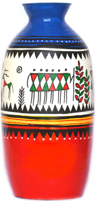 

Art Godaam Hand Painted Terracotta Vase(10 inch, Multicolor)