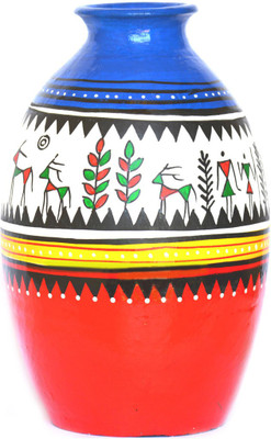 

Art Godaam Hand Painted Terracotta Vase(9 inch, Multicolor)