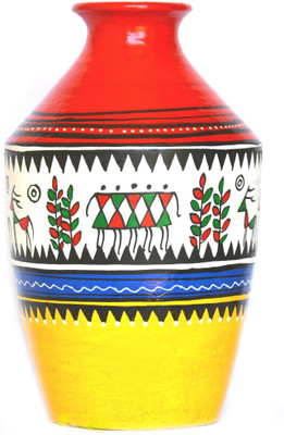 

Art Godaam Hand Painted Terracotta Vase(9.5 inch, Multicolor)