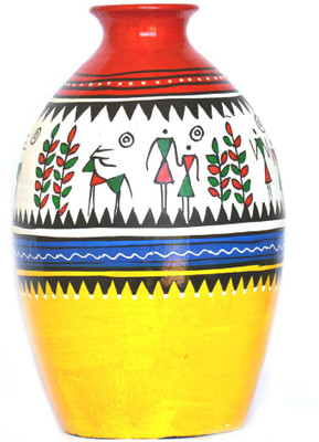 

Art Godaam Hand Painted Terracotta Vase(9 inch, Multicolor)