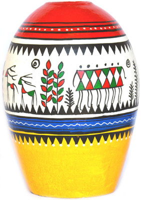 

Art Godaam Hand Painted Terracotta Vase(8.5 inch, Multicolor)