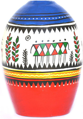 

Art Godaam Hand Painted Terracotta Vase(8.5 inch, Multicolor)