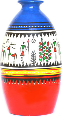 

Art Godaam Hand painted Terracotta Vase(10 inch, Multicolor)