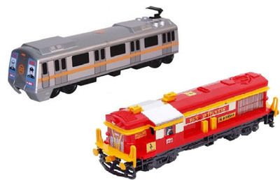 

MN OVERSEAS Pull Along Locomotive Engine and Metro Train(Multicolor)