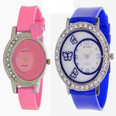 Miss Perfect Pink Heart And ButterFly Blue Pu Gift Sexy love Girl Watch Combo of - 2 Watch  - For Women   Watches  (Miss Perfect)