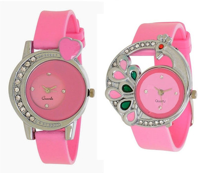 

Miss Perfect Heart Diamond studded and Peacock pink Watch - For Women