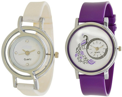 

Miss Perfect Round White And peacock Purple PU Girl Watch Watch - For Women