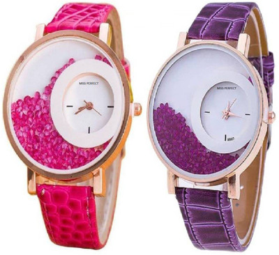 

Miss Perfect Mxre Pink and purple Leather Girls diamond pack of - 2 Watch - For Women