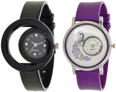 Miss Perfect Peacock Purple and Moon Black  beautiful Pu Watch Watch  - For Women   Watches  (Miss Perfect)