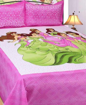 PRINCE CREATION 180 TC Cotton Double Printed Flat Bedsheet(Pack of 2, Pink)