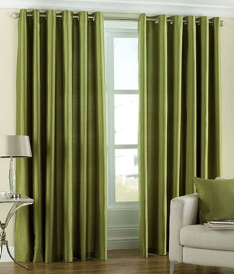 RK Home Furnishing 214 cm (7 ft) Polyester Door Curtain (Pack Of 2)(Solid, Green)