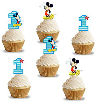 

PARTY PROPZ Multicolor 1ST BIRTHDAY DECORATION/CUP CAKE TOPPERS 14 PCS/MICKEY MOUSE PARTY SUPPLIES - 14 g