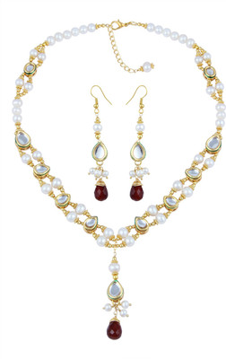 Pearlz Ocean Alloy Gold-plated White, Red Jewellery Set(Pack of 1)