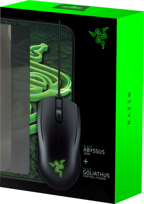 

Razer Abyssus 2000 and Goliathus Control Fissure Mouse Mat Bundle Wired Optical Gaming Mouse(USB, Green, Black)