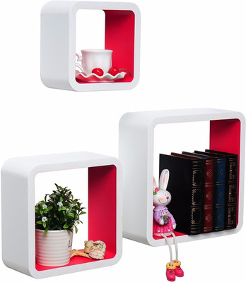 

Onlineshoppee Artesania Cube Floating MDF Wall Shelf(Number of Shelves - 3, White, Red)