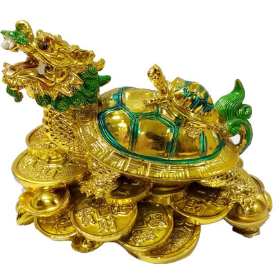 

Starstell Feng Shui Wealth YuanBao Money Dragon tortoise Turtle lucky Statue H Decorative Showpiece - 7 cm(Polyresin, Gold)