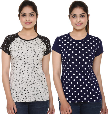 

69GAL Girls Printed Cotton T Shirt(Multicolor, Pack of 2, Dark blue;grey1