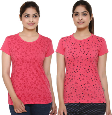 

69GAL Girls Printed Cotton T Shirt(Multicolor, Pack of 2, Pink;pink1