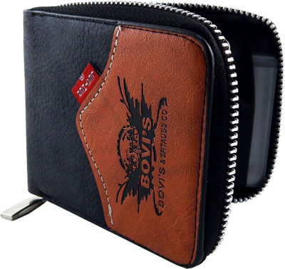 

BOVI'S Men Black, Tan Artificial Leather, Fabric Wallet(6 Card Slots)