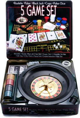 

Skywalk 5 -in-1 Casino Game Set - Roulette + Poker + Black Jack + Craps + Dice(Multicolor)