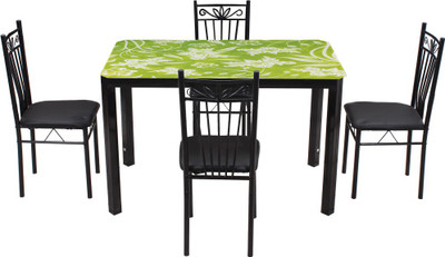 Woodness Glass 4 Seater Dining Set(Finish Color - Black)